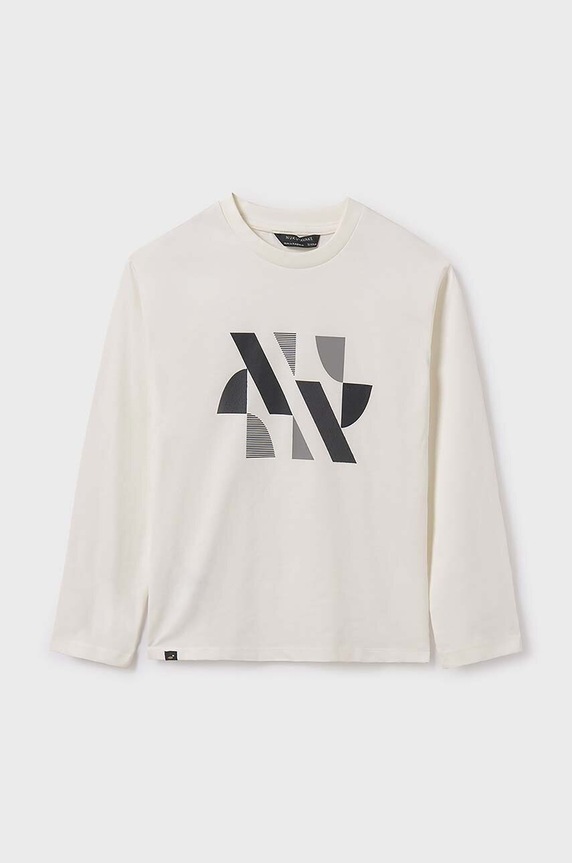Mayoral longsleeve bawełniany dziecięcy nadruk beżowy 7080.7B.Junior.9BYH