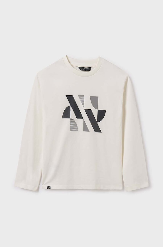 Mayoral longsleeve bawełniany dziecięcy nadruk beżowy 7080.7B.Junior.9BYH