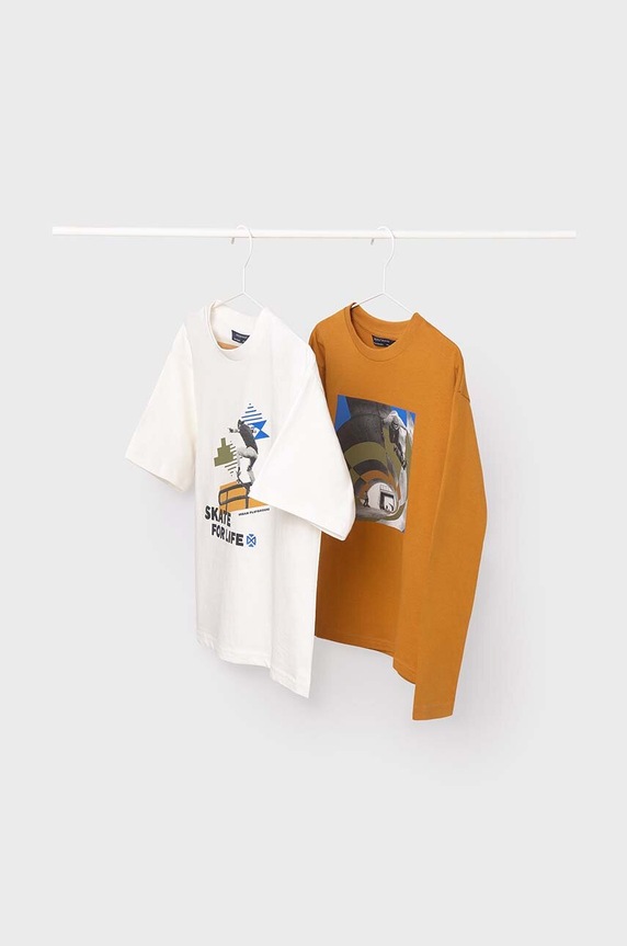 Mayoral longsleeve bawełniany dziecięcy 2-pack nadruk pomarańczowy 7083.7C.Junior.9BYH