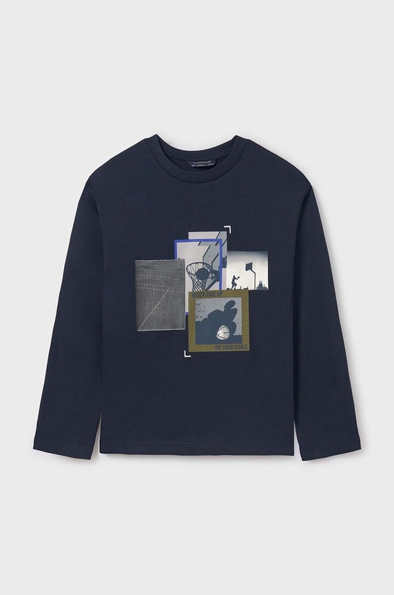 Mayoral longsleeve bawełniany dziecięcy nadruk granatowy 7092.7E.Junior.9BYH