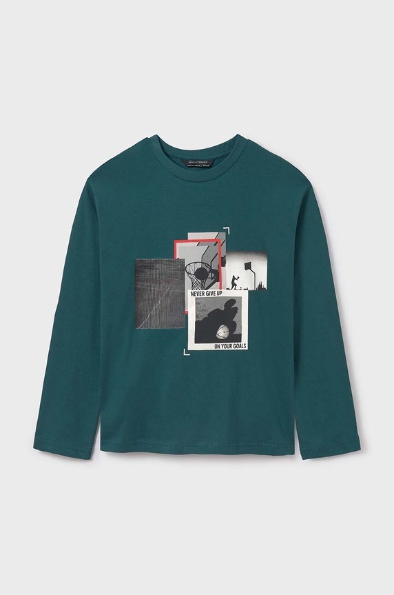Mayoral longsleeve bawełniany dziecięcy nadruk zielony 7092.7E.Junior.9BYH