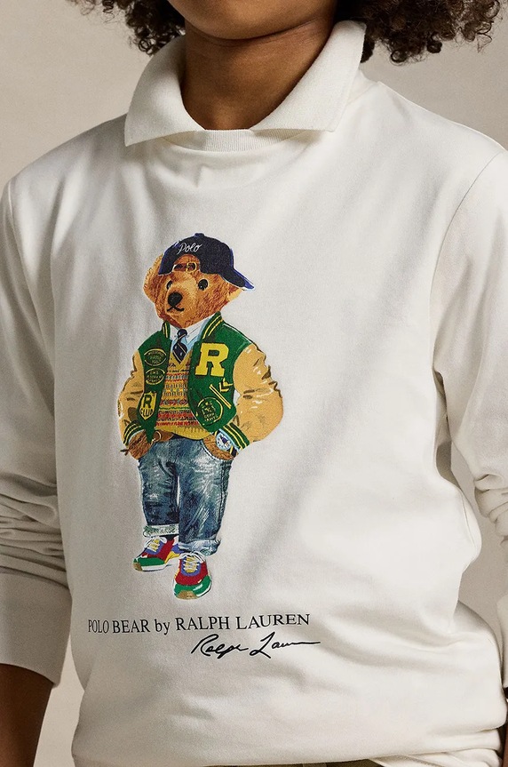 Otroška bombažna majica z dolgimi rokavi Polo Ralph Lauren bela 323883620010