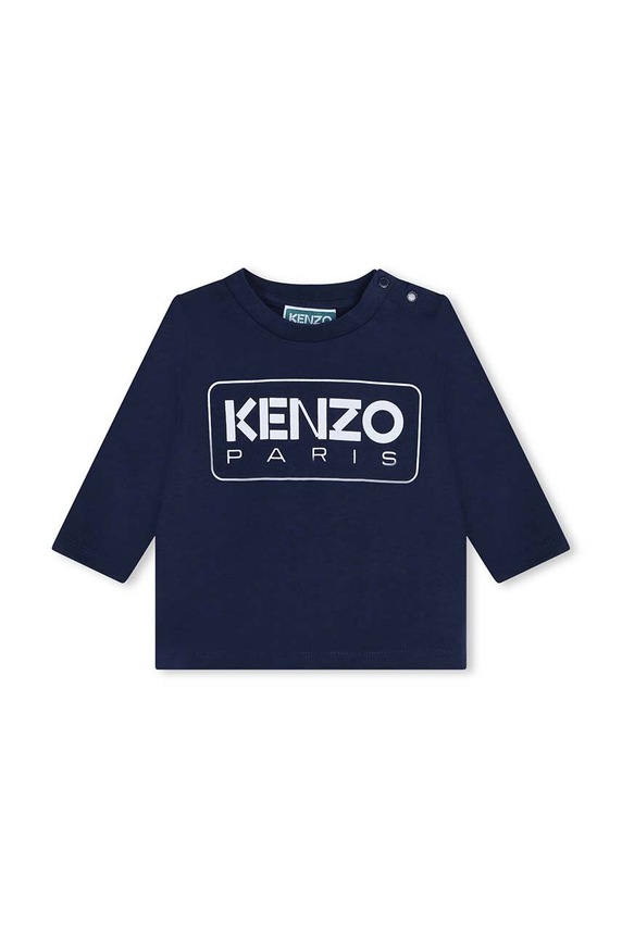 Detské bavlnené tričko s dlhým rukávom Kenzo Kids bavlna tmavomodrá K60518.67.81