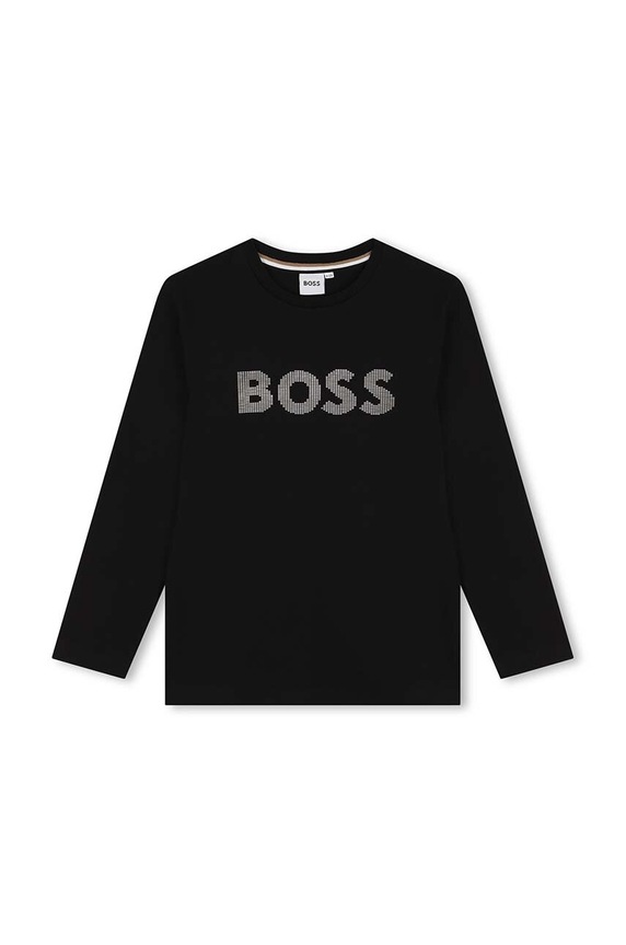 BOSS longsleeve bawełniany dziecięcy nadruk czarny J51218.162.174