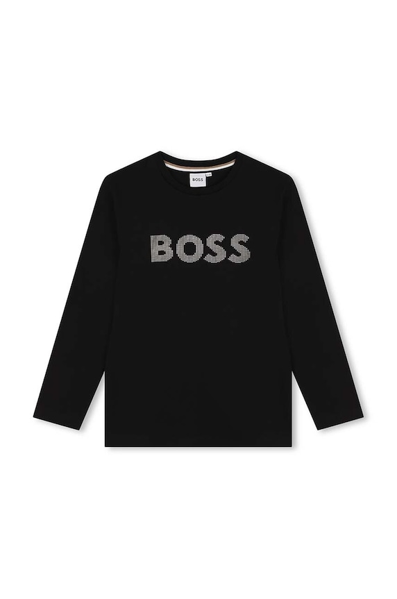 BOSS longsleeve bawełniany dziecięcy nadruk czarny J51218.162.174