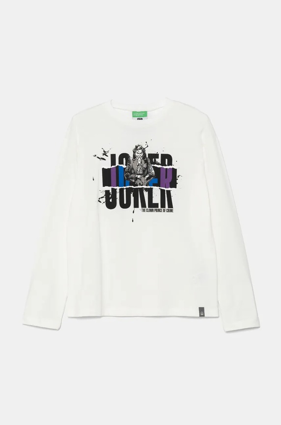 United Colors of Benetton longsleeve bawełniany dziecięcy nadruk biały 3ATNC10MG.G.Seasonal