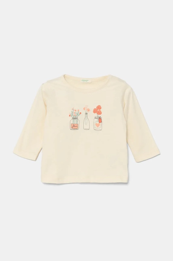 Бебешка памучна блуза с дълъг ръкав United Colors of Benetton памук бежов 3ATNA105I.W.Seasonal