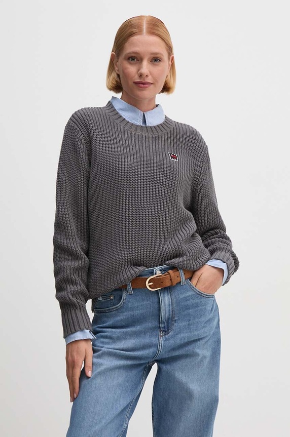 Dkny sweter bawełniany aplikacja szary D2E4A119