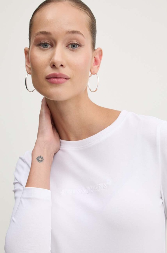 Tričko s dlhým rukávom Guess Jeans biela W4YI22.J1314