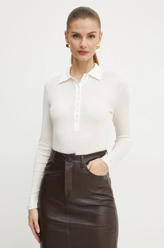 Хлопковый лонгслив Pinko slim бежевый 104225.A24T