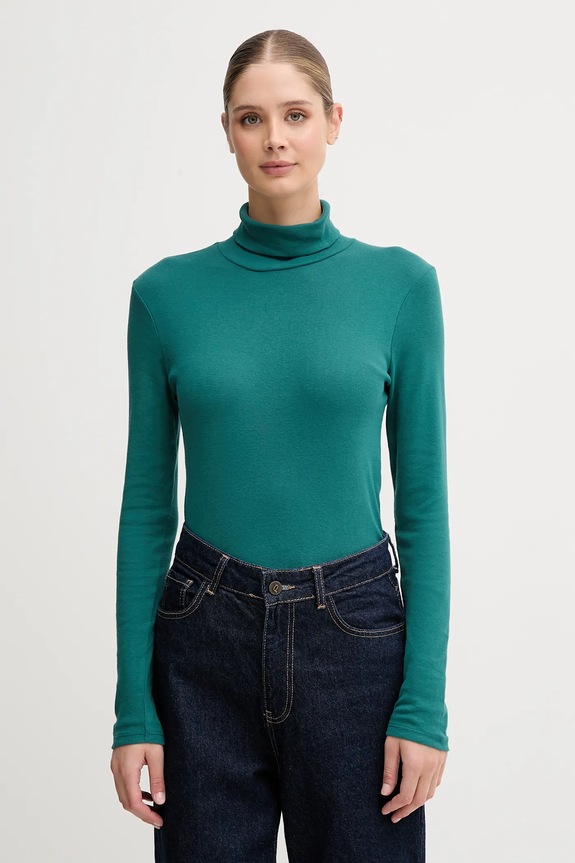 Βαμβακερή μπλούζα με μακριά μανίκια United Colors of Benetton τιρκουάζ 3GA2E2224