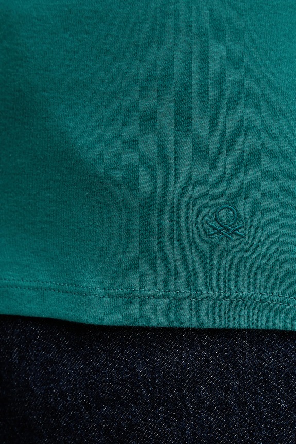 Βαμβακερή μπλούζα με μακριά μανίκια United Colors of Benetton τιρκουάζ 3GA2E2224