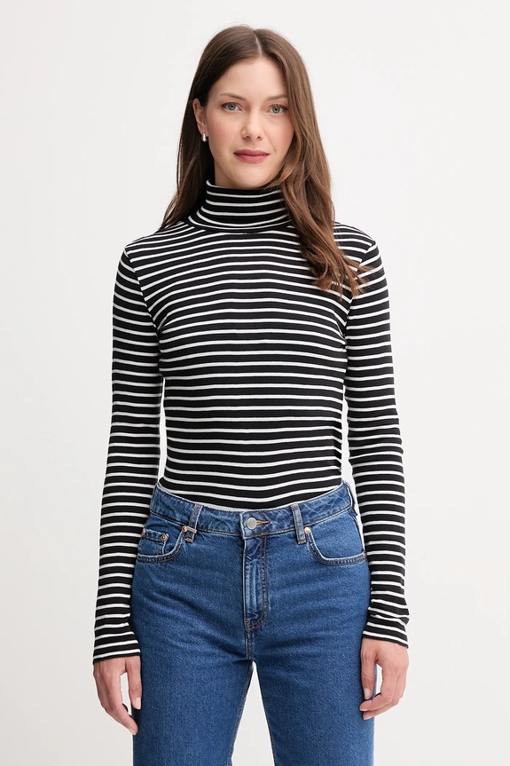 Βαμβακερή μπλούζα με μακριά μανίκια United Colors of Benetton εμπριμέ μαύρο 30YSE2225