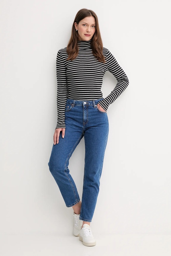 Βαμβακερή μπλούζα με μακριά μανίκια United Colors of Benetton 30YSE2225 μαύρο AW25