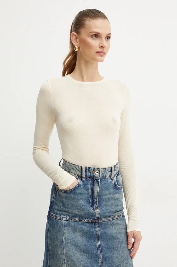 Patrizia Pepe longsleeve din amestec de casmir uni bej 2M4406.J239