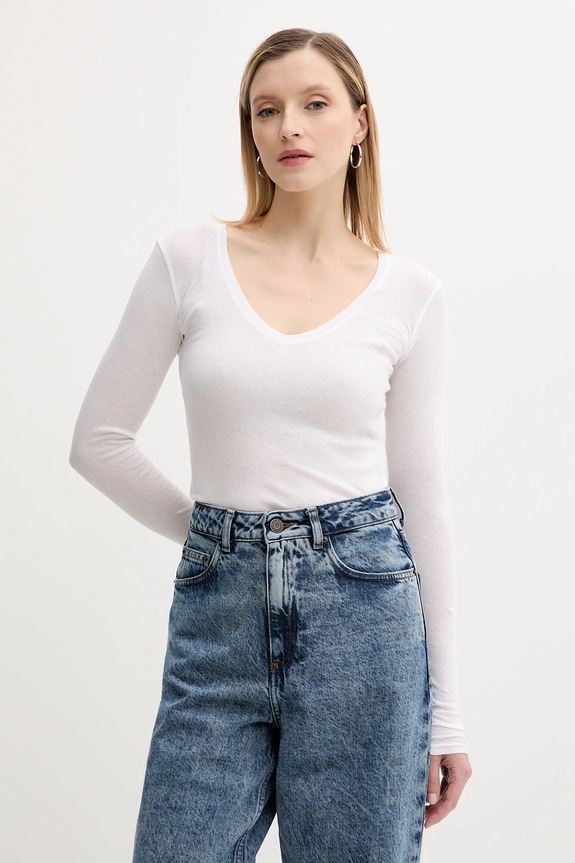 Bavlnené tričko s dlhým rukávom American Vintage slim biela MAS02DH24