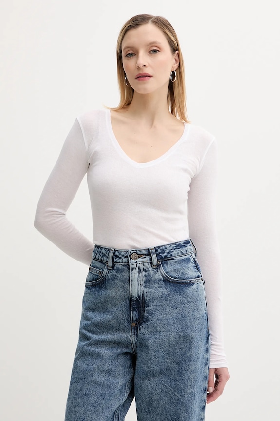 Bavlnené tričko s dlhým rukávom American Vintage slim biela MAS02DH24