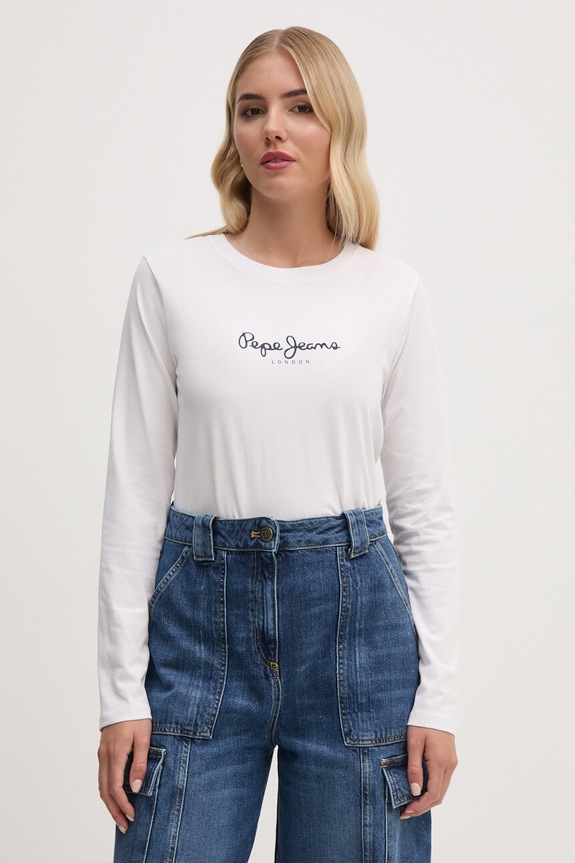 Bavlnené tričko s dlhým rukávom Pepe Jeans FIORE LS potlač biela PL505947