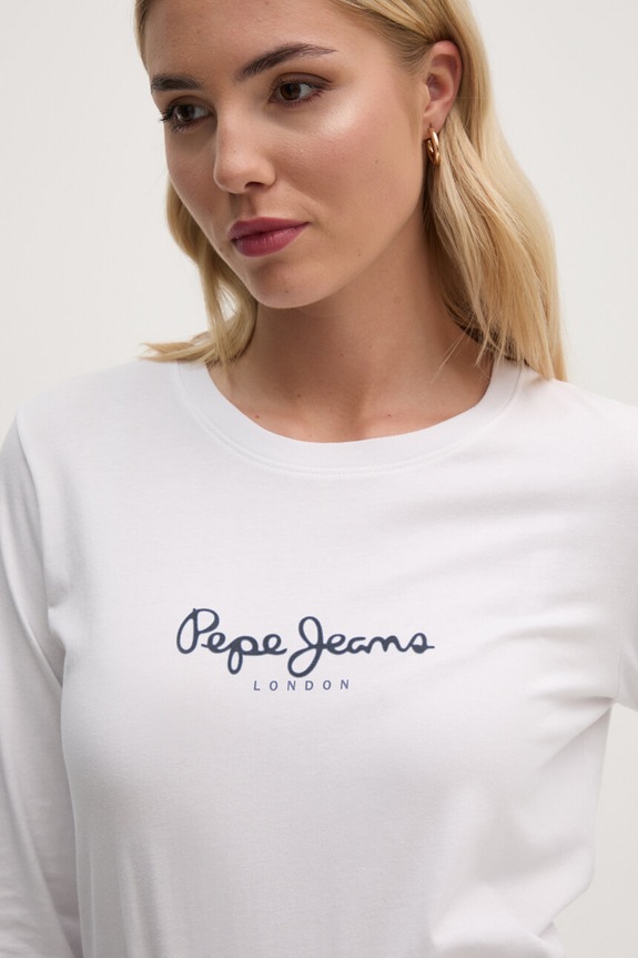 Oblečenie Bavlnené tričko s dlhým rukávom Pepe Jeans FIORE LS PL505947 biela