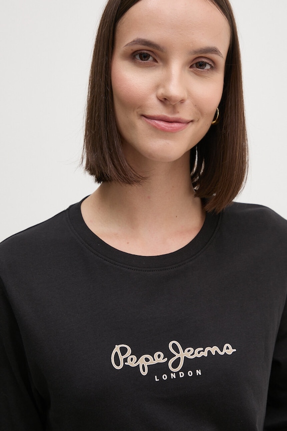 Bavlnené tričko s dlhým rukávom Pepe Jeans FIORE LS potlač čierna PL505947