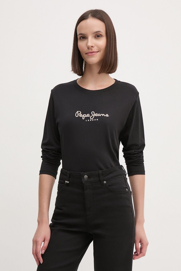 Bavlnené tričko s dlhým rukávom Pepe Jeans FIORE LS PL505947 čierna AW24