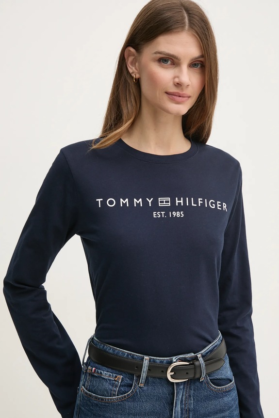 Tommy Hilfiger longsleeve din bumbac bleumarin WW0WW43620