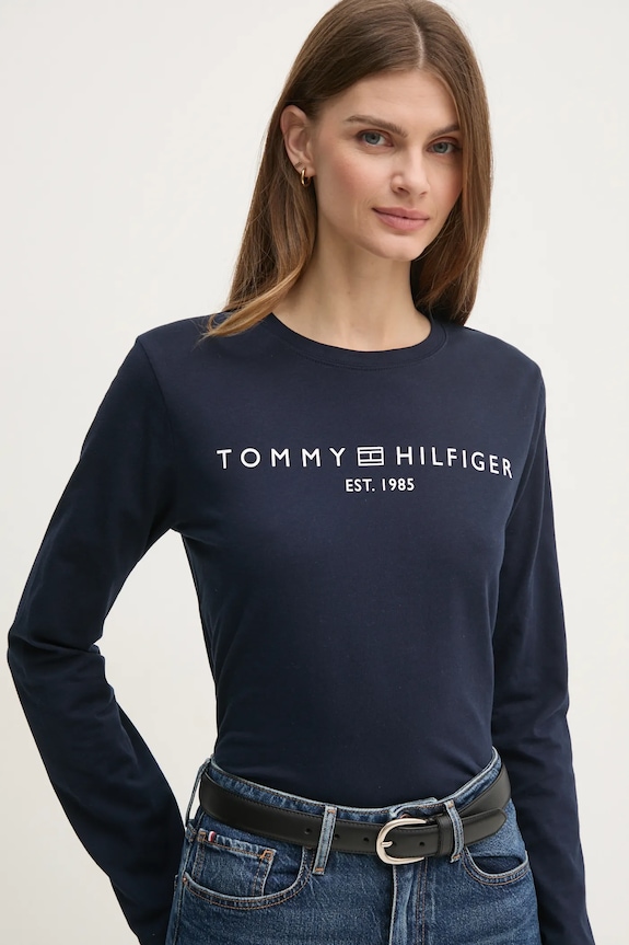 Tommy Hilfiger longsleeve din bumbac bleumarin WW0WW43620