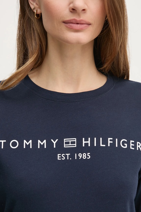 Tommy Hilfiger longsleeve din bumbac WW0WW43620 bleumarin