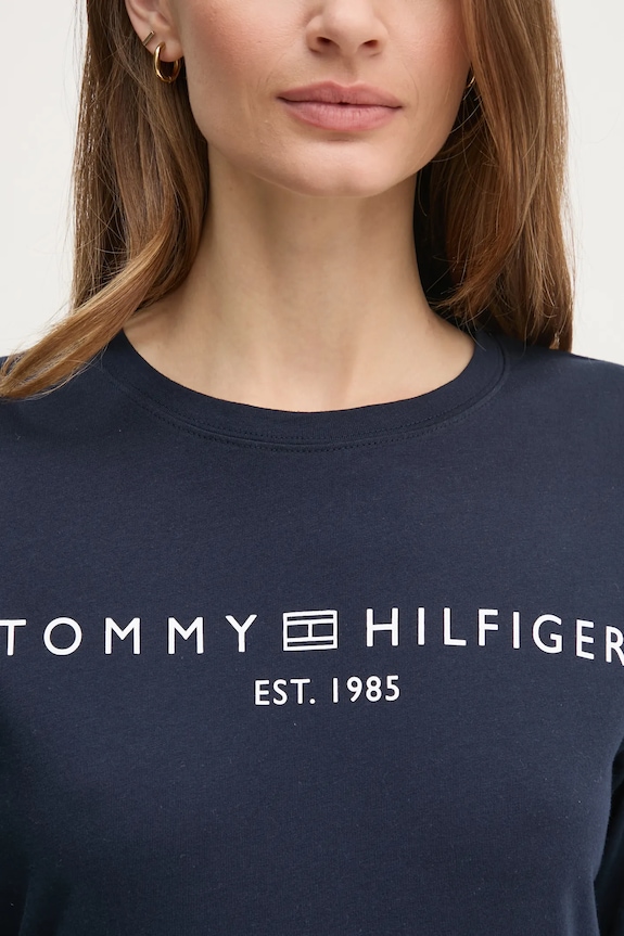 Tommy Hilfiger longsleeve din bumbac WW0WW43620 bleumarin