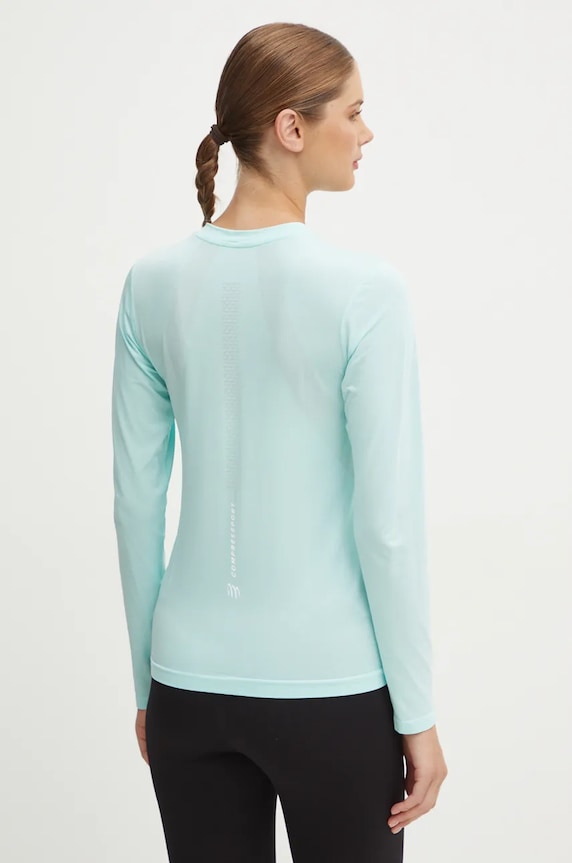 Majica dugih rukava za trčanje Compressport Performance ATSW495 tirkizna AW25