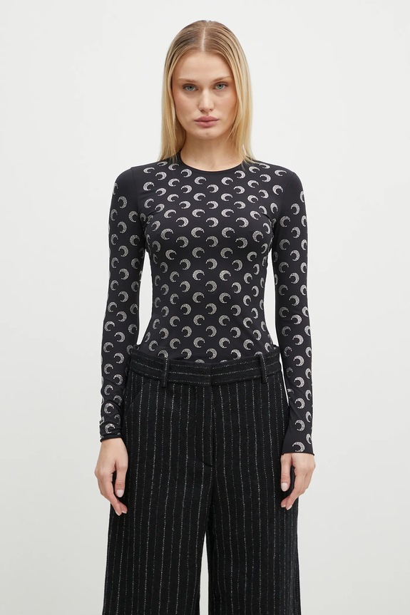 Marine Serre camicia a maniche lunghe slim nero WTS006A.CJER0002