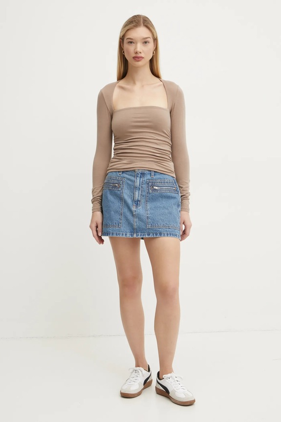 Tričko s dlhým rukávom Abercrombie & Fitch KI139.4893.410 béžová AW24