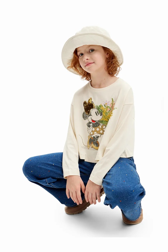 Dječja pamučna majica dugih rukava Desigual MINNIE MOUSE pamuk bijela 24WGTK15