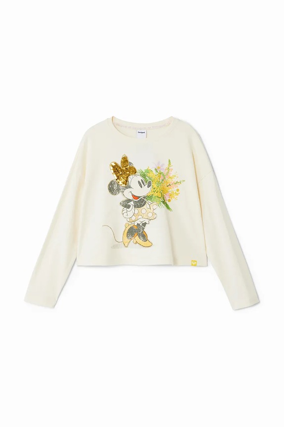 Djevojčice Dječja pamučna majica dugih rukava Desigual MINNIE MOUSE 24WGTK15 bijela