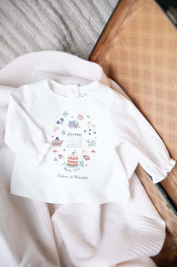 Tartine et Chocolat maglietta a maniche lunghe per bambini tessuto elasticizzato bianco TZ10021.104