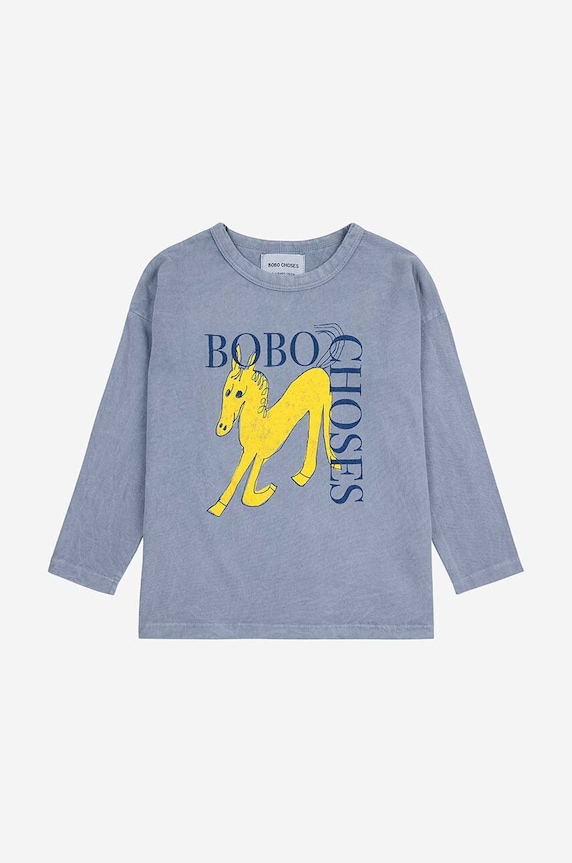 Bobo Choses longsleeve bawełniany dziecięcy Wonder Horse 224AC009 szary AW24