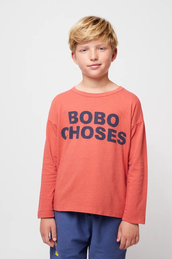 Bobo Choses longsleeve bawełniany dziecięcy nadruk pomarańczowy 324EC010