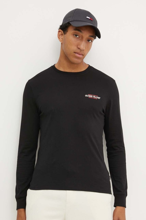 Guess Jeans longsleeve din bumbac negru M4YI54.K8HM0
