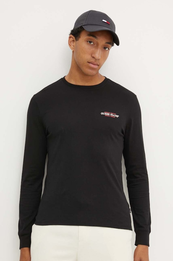 Guess Jeans longsleeve din bumbac negru M4YI54.K8HM0