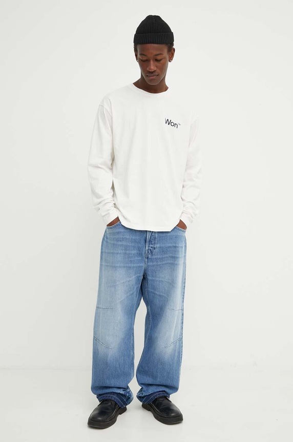 Won Hundred longsleeve bawełniany 3146.12063 beżowy AW24