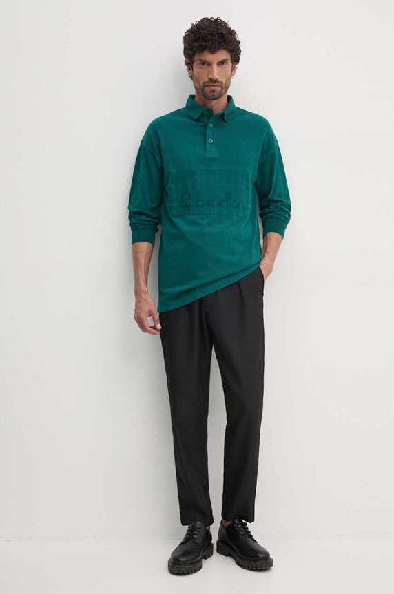 United Colors of Benetton longsleeve din bumbac 3G9WU3020 verde AW24