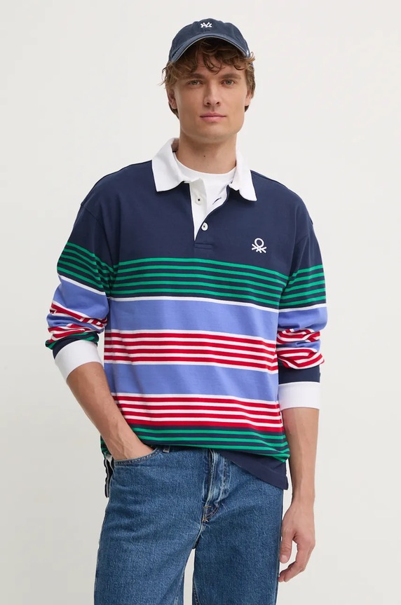 Памучна блуза с дълги ръкави United Colors of Benetton стандартна тъмносин 3KUJU301E