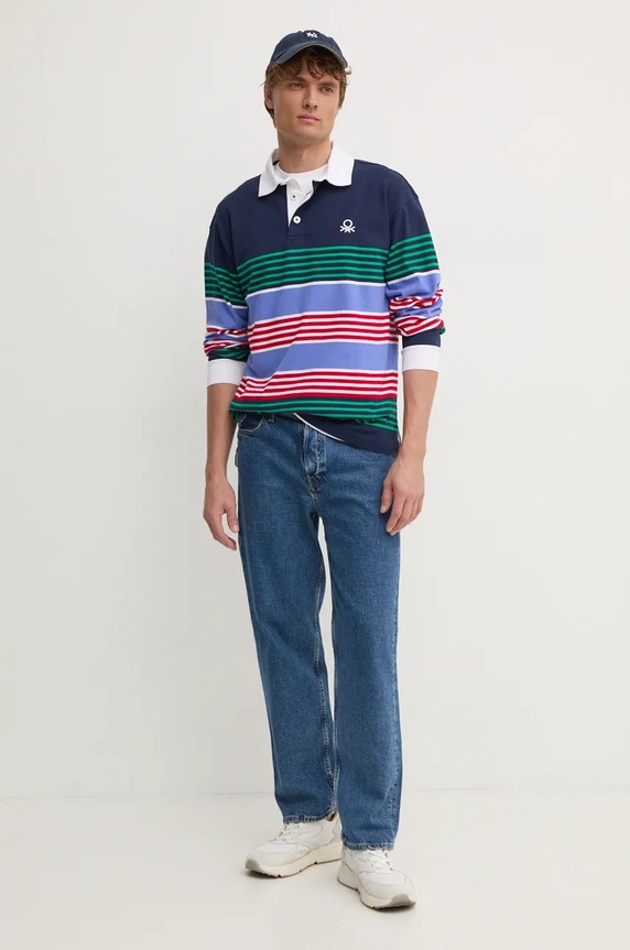 Памучна блуза с дълги ръкави United Colors of Benetton 3KUJU301E тъмносин NC24