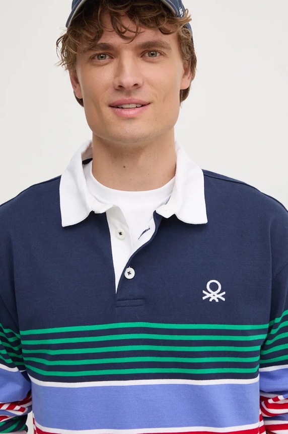 Памучна блуза с дълги ръкави United Colors of Benetton тъмносин 3KUJU301E