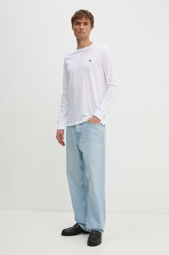 Βαμβακερή μπλούζα με μακριά μανίκια PS Paul Smith M2R.828R.KZEBRA λευκό AW24