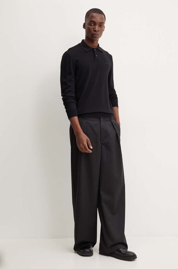 A.P.C. pulover de lana polo jacob logo WVAWM.H23324 negru AW24