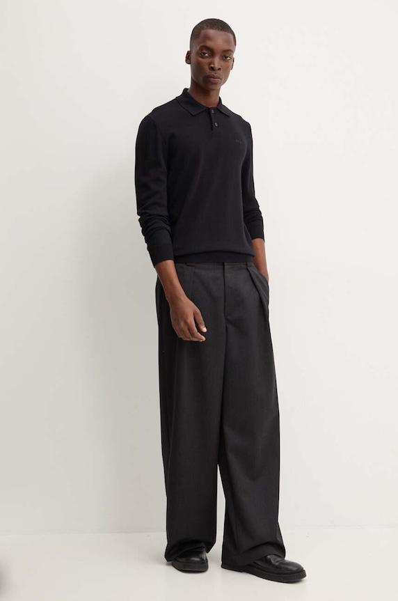 A.P.C. pulover de lana polo jacob logo WVAWM.H23324 negru AW24