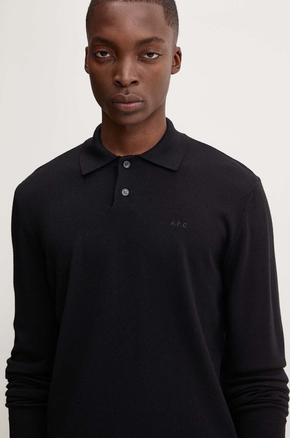 A.P.C. pulover de lana polo jacob logo negru WVAWM.H23324