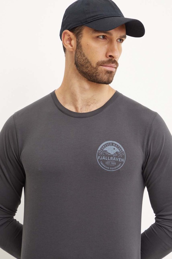 Tričko s dlhým rukávom Fjallraven Forever Nature Badge potlač sivá F87303.555