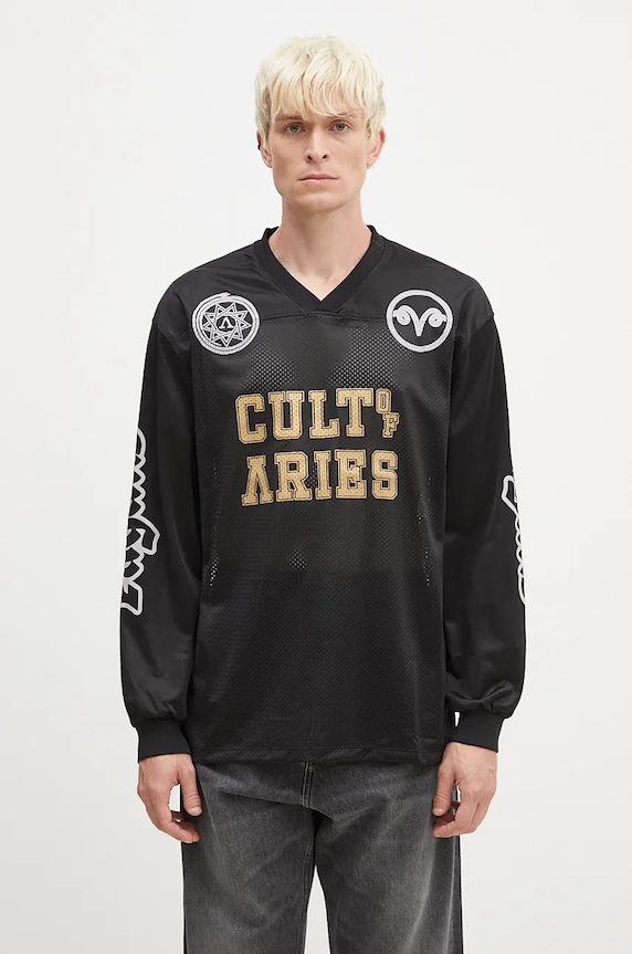 Aries camicia a maniche lunghe Cult Leader Airtex Longsleeve Tee rilassato nero AR4002002